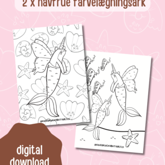 2 søde og magiske farvelægningsark med havfrue tema. digital download