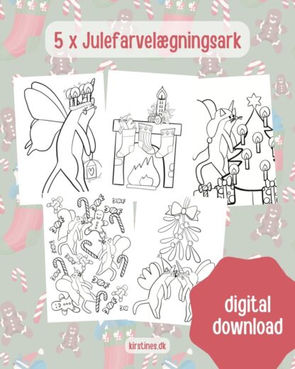 julefarvelægningsark enhjørningekattesommerfugle digital download